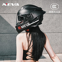 NEVA 3C认证摩托车头盔盔 哑墨黑机车花透明镜片+防雾贴