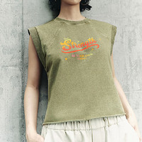 URBAN REVIVO 女士潮流高街复古水洗字母印花T恤衫 UWL440118 深绿 M