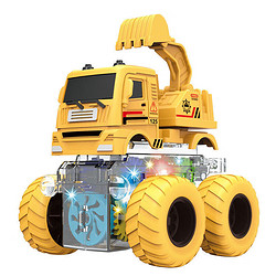 竺古力 兒童發光玩具車挖土機齒輪越野透明齒輪慣性車