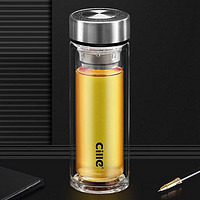 cille 希乐 玻璃杯水杯男双层便携随手杯子 本色 300ml