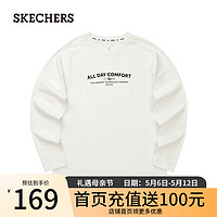 斯凯奇（Skechers）2024年春季男简约百搭针织长袖休闲T恤L124M031 棉花糖白/0074 XS