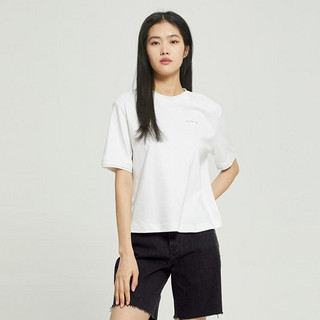 卡尔文·克莱恩 Calvin Klein CK Jeans夏季女士休闲圆领棉质螺纹LOGO提花袖口短袖T恤J218679