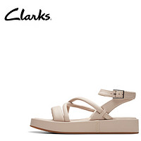 Clarks 其樂 艾爾達系列 女士優雅一字帶平底沙灘涼鞋 261762564 卡其色 40
