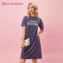 Juicy Couture 橘滋 紫芋牛奶重工Logo刺绣珍珠丝绒连衣裙