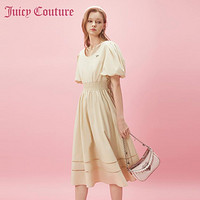 Juicy Couture 橘滋 高阶温柔Logo金属牌泡泡袖收腰连衣裙