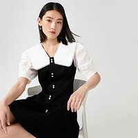 VERO MODA 牛仔纯色A字短裙泡泡袖收腰公主宫廷连衣裙