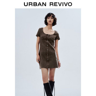 URBAN REVIVO 女士美式复古氛围感修身显瘦连衣裙 UWV740043 咖啡色 XS