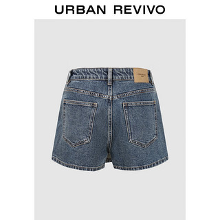 URBAN REVIVO 女士潮流休闲复古时髦开衩牛仔短裤 UWV840138 蓝色 26