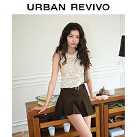 URBAN REVIVO 女士休闲学院风短款百褶半裙 UWL540023 深棕色 XL