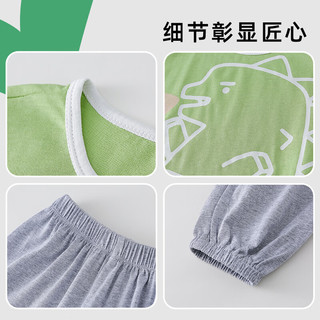 棉花堂儿童防蚊裤短袖长裤套装薄款夏季男童女童宝宝休闲纯棉套装   草绿色 90/52