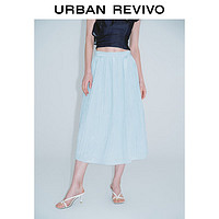 URBAN REVIVO 女士慵懒休闲舒适空气感褶皱半裙 UWG540043 水蓝 XS