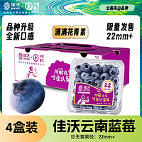 JOYVIO 佳沃 云南精选蓝莓巨无霸22mm+ 4盒装 约125g/盒 新鲜水