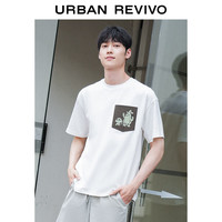 URBAN REVIVO 男士休闲撞色图案棉质短袖T恤 UML440091 本白 XS