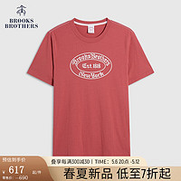 布克兄弟（BrooksBrothers）男士24春夏棉圆领字母图案针织T恤 B645-红色 L
