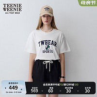 Teenie Weenie小熊女装2024夏季简约休闲宽松微落肩短袖T恤衫 白色 155/XS