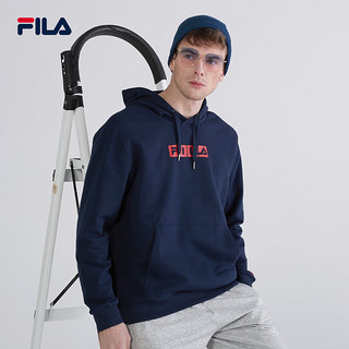 FILA 斐乐 字母印花连帽卫衣男款套头衫基础款运动服欧版 黑鸢尾色 L