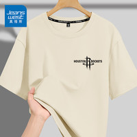 真维斯(JEANSWEST)短袖t恤男夏季纯棉宽松休闲上衣服男装潮流简约百搭半袖 杏色 休斯火箭黑_K 3X