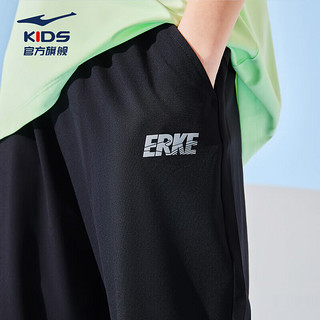 鸿星尔克（ERKE）男童裤子儿童夏季运动裤子梭织运动七分裤中大童儿童运动裤 正黑 140
