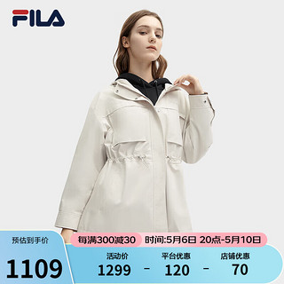 FILA 斐乐 官方女士梭织外套2024春季新款时尚休闲中长款连帽上衣 淡雅灰-GY 175/92A/XL