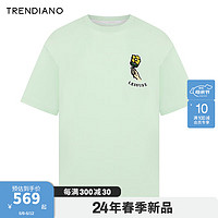 TRENDIANO休闲绣花圆领 T恤2024年夏季潮流撞色印花短袖上衣 浅绿 M