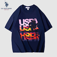 U.S. POLO ASSN. T恤男短袖纯棉夏季休闲情侣时尚上衣印花打底衫男 藏青 M