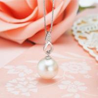 千足珍珠 正圆11-12mm珍珠吊坠925银锁骨链镶合成立方氧化锆