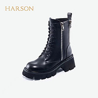HARSON 哈森 秋冬爆款时尚靴子百搭拉链单靴潮酷短靴马丁靴女筒靴HA210602