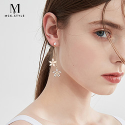 mck 合金合成鋯石耳飾 花朵高級耳夾女設計感無耳洞耳環仙氣耳環