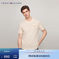 TOMMY HILFIGER24春夏男装纯棉平纹针织简约通勤绒面字母短袖T恤36044 米白色AEF M （：135-150斤）