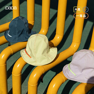 papa爬爬夏季儿童帽子男女宝宝遮阳水桶帽外出洋气渔夫帽可爱百搭 黄色 帽围:50cm