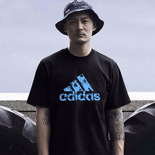 adidas 阿迪达斯 短袖男2024夏季户外休闲透气跑步运动速干T恤 黑/蓝 M