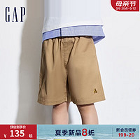 Gap男童2024夏季小熊刺绣休闲短裤大小童同款运动裤466648 卡其色 90cm(1-2岁) 亚洲尺码