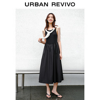 URBAN REVIVO 女士休闲设计感褶皱拼接背心连衣裙 UWG740106 正黑 L