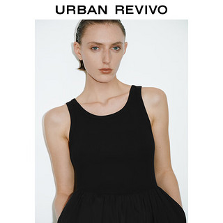 URBAN REVIVO 女士休闲设计感褶皱拼接背心连衣裙 UWG740106 正黑 L