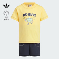 adidas印花撞色运动短袖套装男小童儿童夏季阿迪达斯三叶草 亮黄/传奇墨水蓝 128CM