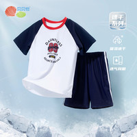 贝贝怡男童套装短袖2024夏季儿童休闲宽松衣服宝宝运动服童装 深蓝 110