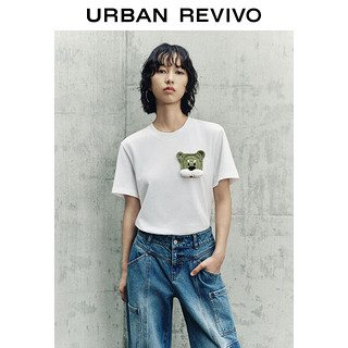 URBAN REVIVO 女士时尚休闲简约趣味立体章仔T恤衫 UWL440142 本白 M