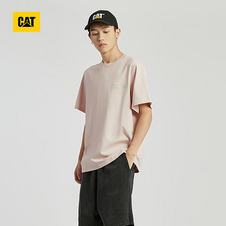 CAT卡特24夏男户外休闲工艺LOGO印花全棉舒适宽松美式短袖T恤 淡粉色 XL
