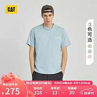 CAT卡特24夏男户外休闲工艺LOGO印花全棉舒适宽松美式短袖T恤 深蓝色 XL