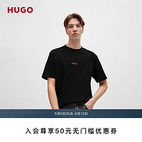 HUGO男士2024夏季黑色艺术图案印花棉质平纹针织 T 恤 001-黑色 XS