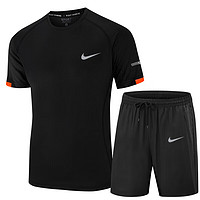 LHKN运动套装男士夏季短袖T恤短裤速干T大码跑步健身服套装 699黑色两件套 2XL