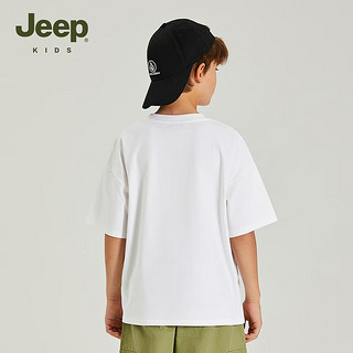 Jeep吉普童装儿童T恤2024夏季男童女童宽松运动休闲潮流短袖上衣 1307白色 150cm 【身高145-155】