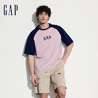 Gap 盖璞 男女宽松撞色插肩袖短袖T恤 544461 粉黑撞色 M