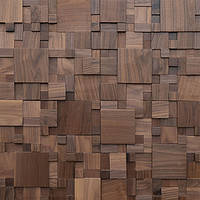 大锲 黑胡桃木小方块柚木原木实木木质客厅沙发电视背景墙墙面装饰现代