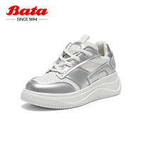 Bata 拔佳 小白鞋女2024春季增高通勤运动板鞋2865DAM4 米/银 39