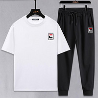 CBA 男士夏季运动套装服长裤休闲短袖套头T恤跑步两件套