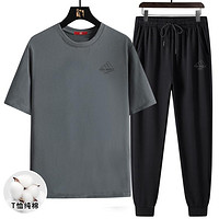 CBA 男士夏季跑步运动套装服长裤休闲短袖套头T恤两件套