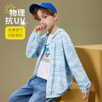 ASK JUNIOR男童外套2024夏装薄款连帽儿童皮肤衣连帽外套空调服 蓝色 160