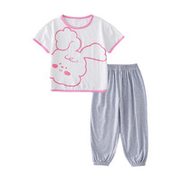 棉花堂儿童防蚊裤短袖长裤套装薄款夏季男童女童宝宝休闲纯棉套装   桃粉色 90/52