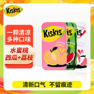 KisKis 酷滋 无糖薄荷糖21g*3盒水蜜桃西瓜荔枝味清新口气亲吻约会糖果